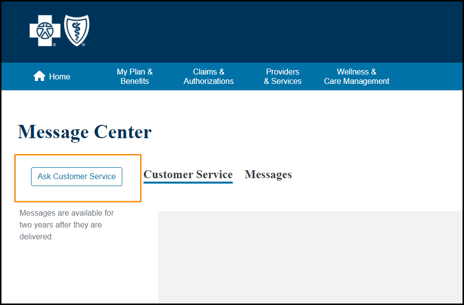 The Message Center page and Ask Customer Service is highlighted The Message Center page and Ask Customer Service is highlighted