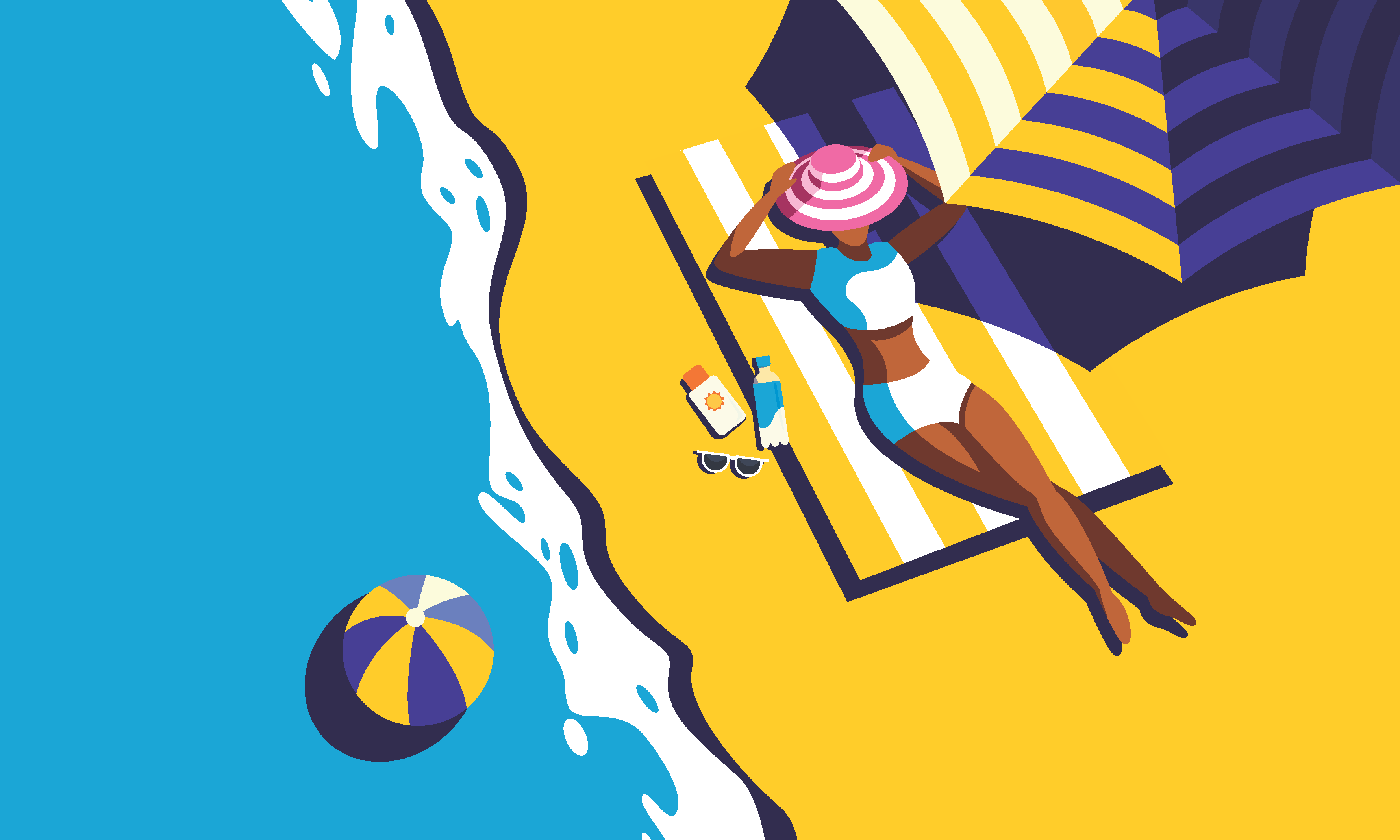 Person sun tanning on the beach on a towel under an umbrella.